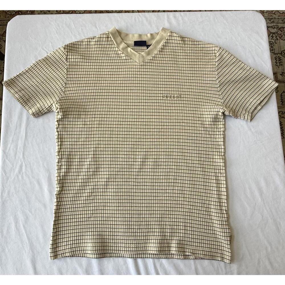 Vintage Guess Jeans Men's Short Sleeve Beige Grid Pattern Shirt Large